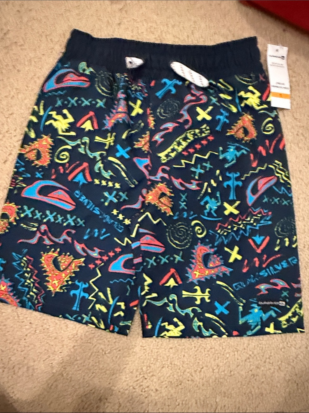 Quiksilver Boys Neon Graphic Swim Trunks - Navy with Bright Multi